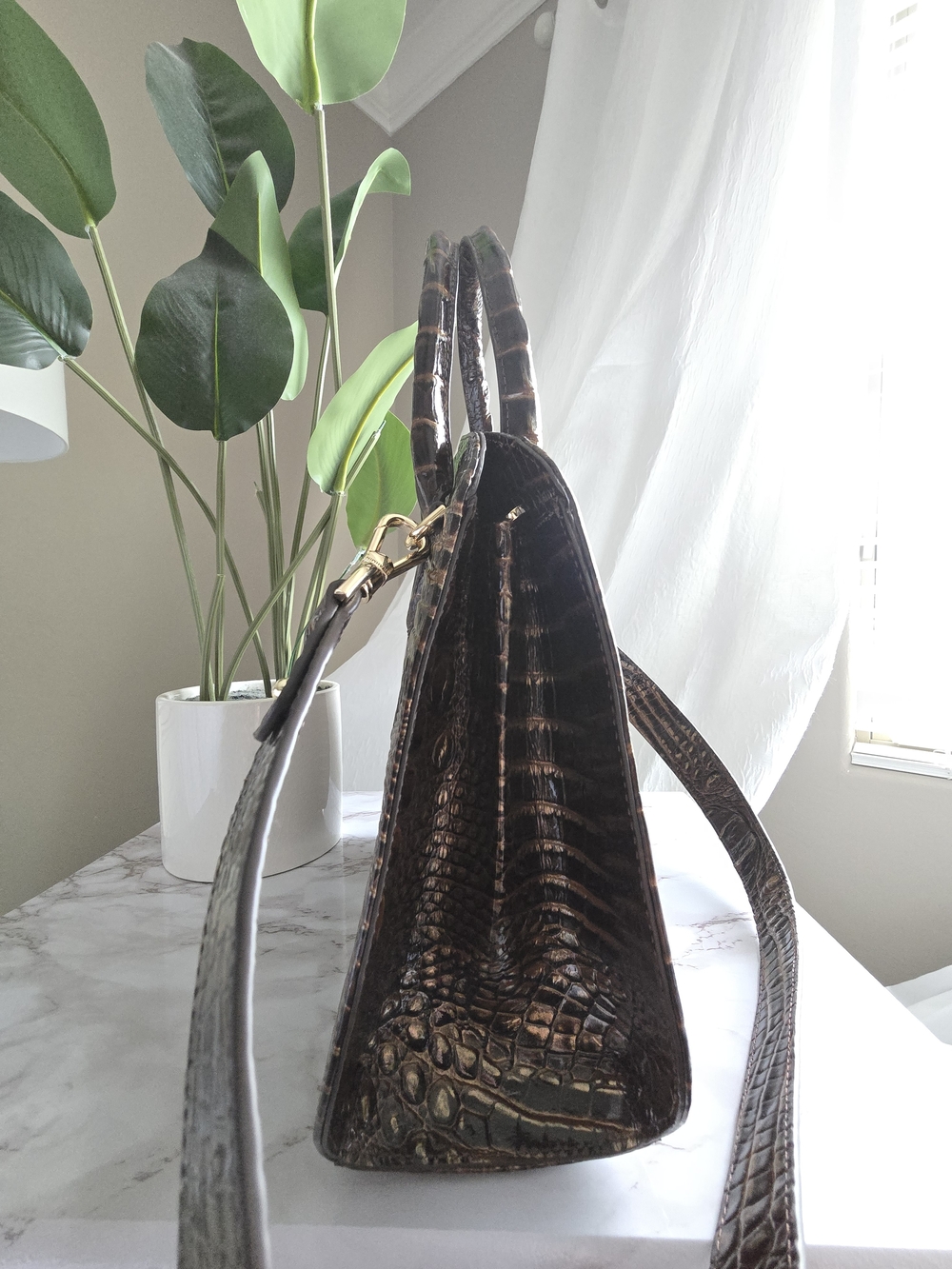 NWT Brahmin Rosetta Satchel Chocolate Melbourne Croc Embossed W/ Shoulder Strap - Picture 4 of 16